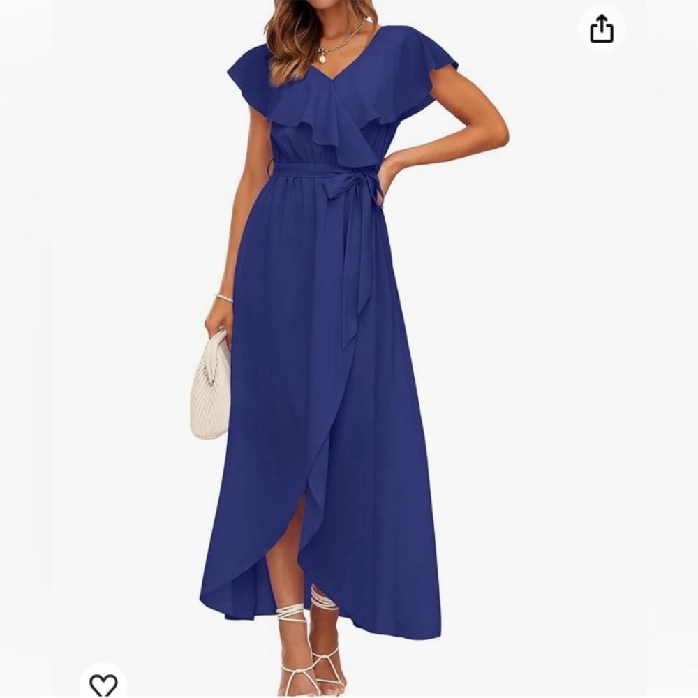 BTFBM Blue Chiffon Maxi Dresses Deep V Neck
Ruffle Maxi Dress
